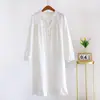 Camisola Branca Vestido de Crepe de Algodão Vestido Longo de Manga Longa Feminino Solto de Comprimento Médio Vestido de Algodão Princesa Roupa de Casa