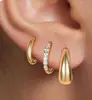 Brincos Grandes de Gota em Cobre Banhado a Ouro Estilo Europeu e Americano Conjunto de Brincos Levemente Luxuoso de Alta Qualidade Exclusivo Transfronteiriço Conserva a Cor Ecológico