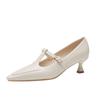 H685-6 Plantilla Interior de Piel de Oveja Punta Fina Mary Jane Zapatos de una Sola Capa Mujer Tacón Bajo Delgado Color Sólido Uso Diario Zapatos de Tacón Mujer Nuevo