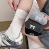 Calcetines Grises con Lazo para Mujer Primavera y Verano Nuevos Calcetines para Apilar Calcetines de Algodón de Doble Aguja Estilo Japonés Color Sólido Estilo Coreano Calcetines de Media Caña para Mujer