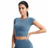 Ropa de Yoga Transfronteriza Europea y Americana Tops Deportivos para Mujer Ajustados al Hombro Derecho Color Puro Fitness Corto Ombliguera Camisetas Casuales de Manga Corta