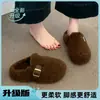 Pantuflas de punta Birkenstock de suela gruesa con pelo para mujer, ropa de exterior, nuevas botas de nieve 2026 Otoño/Invierno, pantuflas de algodón con forro de terciopelo, sin cordones