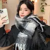 Bufanda de Mohair con Estilo Coreano, Bufanda a Cuadros para Otoño e Invierno, Chal Cálido de Cachemira Sintética, Calentador de Cuello Versátil para Parejas