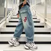 Z1168-niños Yang tempranos primavera 2024 nuevo bolsillo trasero bordado jeans de moda niños medianos y grandes pantalones largos moda