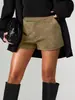 Pantalones cortos retro de gamuza populares transfronterizos europeos y americanos para mujer, de cintura alta, diseño plisado, pantalones cortos ajustados casuales con estilo y bolsillos