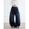 Jeans Azul Escuro Desgastado com Bordado Floral Transfronteiriço Estilo Americano Streetwear Unissex Calças de Perna Reta Soltas Comprimento no Tornozelo com Pétalas Tendência