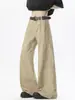 Pantalones cargo de guadaña caqui deconstruidos para hombre, marca de tendencia estilo americano de primavera, corte holgado, versátiles, rectos, pierna ancha, casuales, largos.