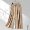 Nuevos Pantalones Anchos de Jacquard Negro Estilo Chino para Mujer, Verano Fluidos con Cordón Cintura Alta Sueltos Cortos Casuales tipo Falda