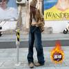 Série de Lã Quente de Inverno 2025 Estilo Coreano Divertido Versátil Outono e Inverno Jeans Reto de Perna Larga Comprimento Estendido e Regular