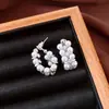 Pendientes de Zirconia y Perla Estilo Retro Francés Aguja de Plata, Lujo Ligero, Gama Alta, Pendientes Sencillos, Exquisitos, Modernos, Versátiles para Mujer