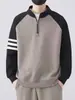 Sudadera con cuello alto y media cremallera estilo patchwork americano para hombre, nueva moda 2026, suéter pullover casual holgado para hombre