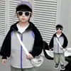 Chamarra con capucha de color block, estilo nuevo para niños, adecuada para primavera y otoño, cárdigan de punto casual y holgado con cremallera