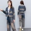 Conjunto Jeans Elegante e da Moda 2025 Novo Primavera & Outono Casual Jaqueta Jeans de Manga Comprida Calça Lápis de Nove Pontos Conjunto de Duas Peças