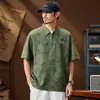 Camisa de Verano Nuevo Estilo Retro de Seda de Hielo con Textura de Burbujas y Estampado, Cuello de Solapa, Holgada Casual Versátil de Manga Corta para Hombre
