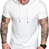 Nueva Camiseta con Capucha Arrugada de Color Sólido Moda Casual Camiseta Deportiva Casual de Manga Corta para Hombre