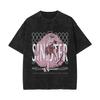 Nova Camiseta de Algodão Lavada Vintage Estilo Americano Solon Lufei Riman Estampada Lavada Velha Manga Curta