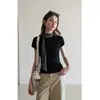 En stock, hombro normal, cuello redondo versátil, camiseta de manga corta minimalista de corte ajustado para mujer, top de punto casual de verano, elegante