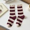 Calcetines para Mujer de Doble Aguja Rayados de Algodón Medias Otoño e Invierno Nuevos Estilo Coreano Combinan con Todo Calcetines para Apilar Suaves Cerosos sin Costuras Calcetines de Luna