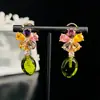 Pendientes Largos de Cristal Verde Oliva Fresco con Forma de Gota de Agua, Florales Coloridos Estilo Retro Francés, Moda con un Ambiente Suave