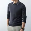 Suéter de punto de color liso transfronterizo para sitio web independiente, de punto, imitación de dos piezas, manga larga, casual, cuello redondo, capa interior, camisa base para otoño e invierno