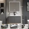 Gabinete de Baño con Esquinas RedondeadasSPC Panal de Aluminio Color Blanco Crema Combinación con Gabinete de Lavabo de Cerámica Lavamanos Lavabo