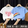 Camiseta de Manga Corta de Verano para Niños y Niñas Mayores Algodón Puro 2025 Nueva Ropa Familiar Estilo Dibujos Animados Camisa Top Holgado