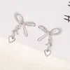 Nuevos Pendientes Minimalistas con Lazo Corazón Circonita Borla, Pendientes Exquisitos de Nicho, Pendientes de Temperamento Dulce y Fresco para Mujer