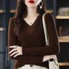 Suéter de Punto de Manga Larga con Cuello en V de Nuevo Estilo de Primavera y Otoño para Mujer, Suéter Corto a la Moda para Capas, Top Cálido y Versátil
