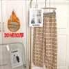 Nuevos pantalones de cuadros de pierna ancha para mujer, forrados de polar y engrosados para invierno, de cintura alta, pierna recta, estilo casual, pantalones cálidos de algodón