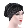 2017 Aliexpress Estilo Europeo y Americano Terciopelo Pedrería Pañuelo para la Cabeza Gorro Plegable en Stock