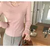 Top de punto de manga larga con cuello en V OEM, ropa de otoño para mujer, nuevo 2026 ajustado, top de punto adelgazante, camiseta básica para mujer