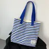 Bolsa de Lona Rayada Simple de Nuevo Estilo de Gran Capacidad para Mujer, Bolso de Hombro Único, Bolso de Mano, Bolsa para Viajes, Vacaciones, Estudiantes, Escuela