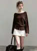 Suéter tejido simple y elegante de cuello redondo y manga larga para mujer, colección de otoño, adecuado para el trabajo, estilo intelectual, versátil y adelgazante, top tipo jersey 2487