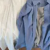 Camisa Azul de Algodón Puro para Mujer, Nuevo Estilo Primavera y Otoño, Fresca y Holgada Casual Versátil Adelgazante Camisa Chaqueta Top para Viajar