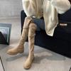 Nuevo Estilo Milanés~Botas Cálidas de Invierno, Botas Altas Hasta la Rodilla, Punta Redonda, Hebilla de Cinturón, Botón de Presión, Tacón Grueso, Botas Elásticas, Botas Largas