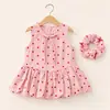 Vestido de Verano Estilo Francés con Lunares Rosas sin Mangas y Flor de Capullo para Niñas, Dulce Vestido Delgado de Princesa para Bebé