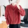 Camisa Feminina de Algodão com Gola Alta e Manga Longa 2023 Primavera Coreana Vintage Artística para o Dia a Dia Blusa Solta