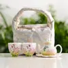 Tetera de Cerámica con Margaritas de Primavera Pintadas a Mano del Fabricante, Caja de Regalo de Juego de Té de Alto Valor, Regalo de Cumpleaños para Niñas, Recuerdo de Boda