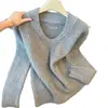 Conjunto OOTD estilo coreano: Elegante suéter de cuello en V para mujer, nuevo top interior de punto exquisito para otoño e invierno 2026