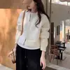Chaqueta suéter corta gris para mujer, nuevo estilo otoño e invierno 2023, holgada, gruesa, cárdigan con cremallera, top de punto de manga larga