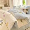 Juego de ropa de cama de algodón estilo Ins de cuatro piezas juego de tres piezas de algodón fresco para dormitorio de estudiante sábana funda de edredón