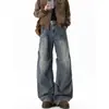 Jeans rectos de marca moderna estilo americano para hombre 2026, arrugados, lavados, desgastados, pantalones de algodón versátiles de corte holgado vintage para hombre