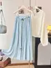 Saia Boho de Cintura Alta para Mulheres, Novo Estilo Verão 2026 Saia Midi, Saia Evasê Justa e Elegante com Cinto