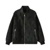 Jaqueta texturizada da moda, jaqueta bomber, casaco plus size estilo workwear, couro PU masculino, visual desgastado, corte solto, design de nicho