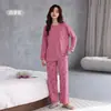 Algodão PuroConjunto de Pijama Feminino de Manga Longa Listrado, Tamanho Grande, Novo Outono Casual Solto Estilo Simples