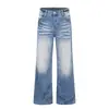 Jeans desgastados con bigotes estilo americano para hombre, corte holgado, moda urbana, pantalones versátiles de pierna recta ancha