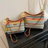 Bolso Tejido de Moda para Debajo del Brazo de Este Año para Mujer, Nuevo Estilo Verano 2026, Bolso de Paja de Moda Color-Blocking, Bolso de Hombro Simple y Versátil