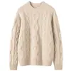 Suéter de cachemira de punto trenzado con cuello redondo, nuevo estilo otoño e invierno 2026, capa base gruesa para mujer, estilo suave, color liso, suéter cálido