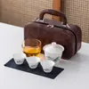 Juego de té de viaje color jade, portátil para exteriores, taza de servicio rápido de porcelana blanca Dehua, juego de té Kung Fu, recuerdo