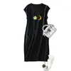 Vestido T-shirt Feminino Verão Novo Popular Soltinho Emagrecedor Cor Sólida Estilo Coreano Comprimento Médio Vestido Fada